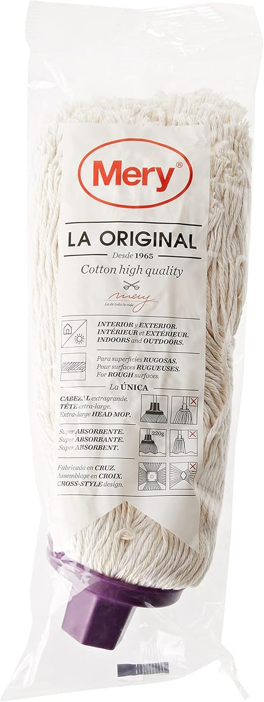 MERY Esfregona 100% Algodão com Cabeça Extragrande 220g – Interior e Exterior