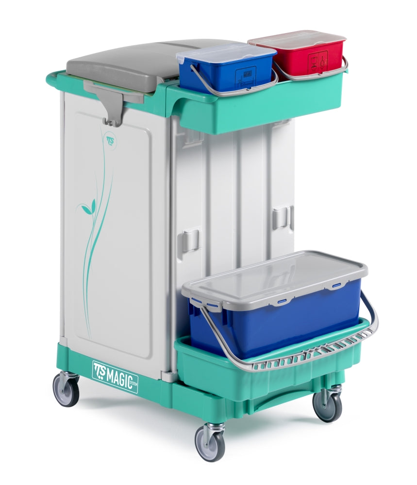 TTS Reinigungswagen Magic 600P – 150 L Sammeln und Waschen mit Vorbefeuchtungssystem