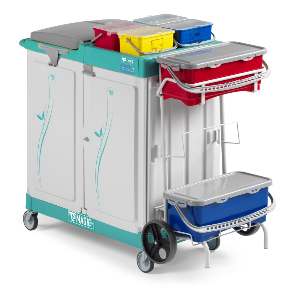 TTS Reinigungswagen Magic 730E – 120 L Müllsackhalterung, Aufbewahrung und Vorwaschen