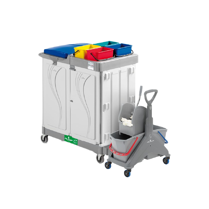 FILMOP Multifunktionswagen ALPHA 0801114 mit abnehmbarem Sackhalter und integrierter Presse