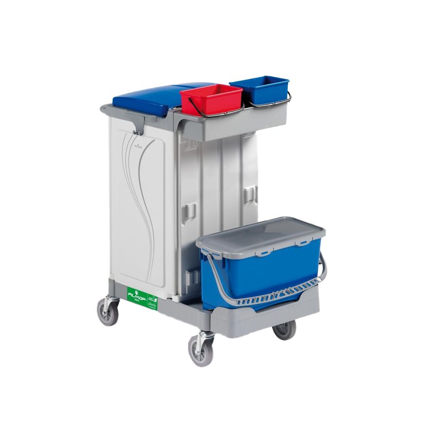 FILMOP Reinigungswagen ALPHA 0706800 mit Top-Down® Eimern und Hush System Abfallsackhalter