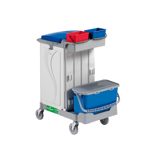 FILMOP Carro de Limpeza ALPHA 0706800 com Baldes Herméticos Top-Down® e Porta-Sacos Hush System