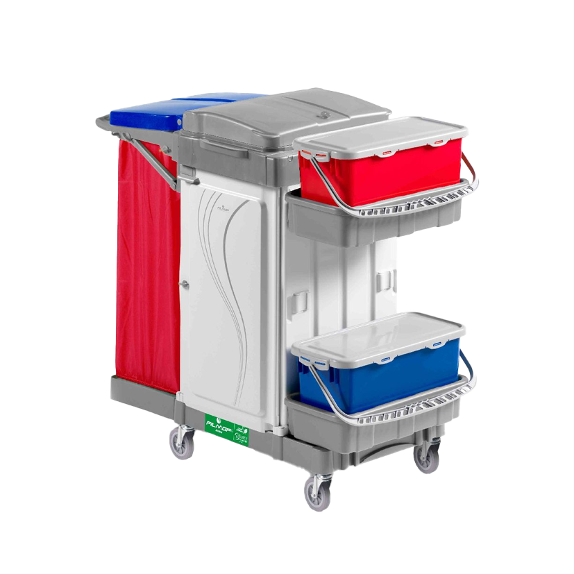 FILMOP Reinigungswagen ALPHA 3306700 mit klappbarer Müllsackhalterung und Top-Down® Eimern