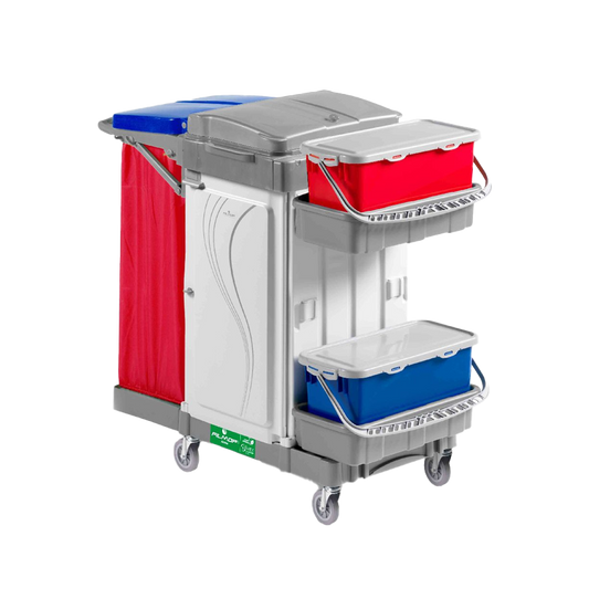 FILMOP Carro de Limpeza ALPHA 3306700 com Suporte de Saco Dobrável e Baldes Top-Down®