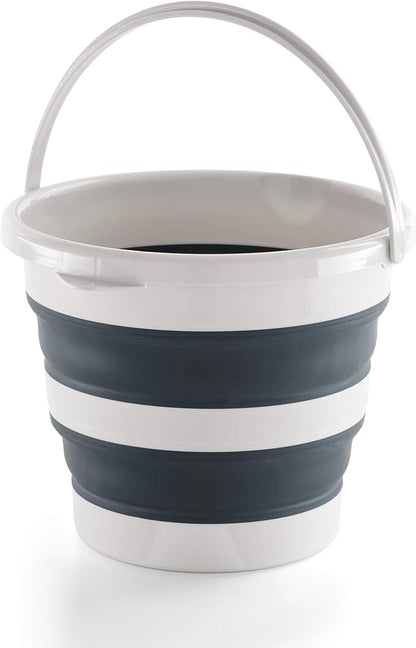 MERY Balde Dobrável 12 Litros com Alça e Gancho - Cinza Claro e Escuro