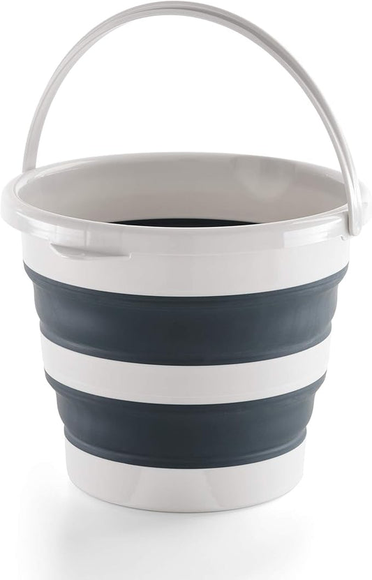 MERY Balde Dobrável 12 Litros com Alça e Gancho - Cinza Claro e Escuro