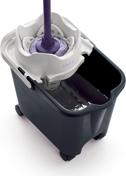 MERY Balde com Escorredor Automático, Rodas Giratórias e Suporte Antideslizante 14L – Alta Resistência