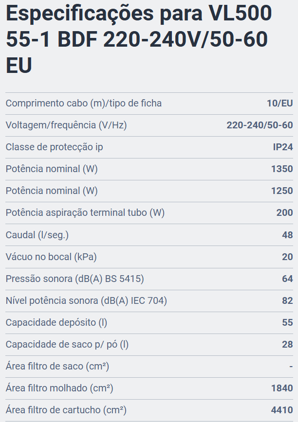 NILFISK VL500 55