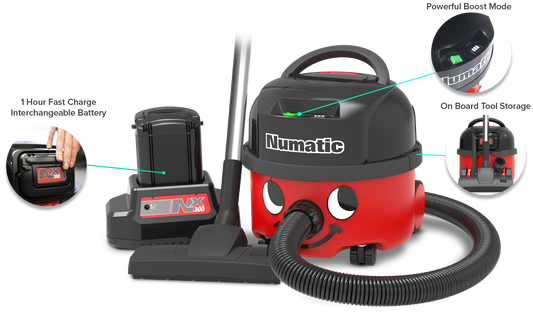 NUMATIC NBV190NX – Aspirador a Bateria Profissional com Tecnologia NX300, Alta Autonomia e Potência de 350W