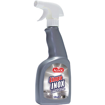SOLIS AGISOL Spray Limpa Inox – Detergente Desengordurante para Superfícies em Aço Inoxidável (500ml, Aroma Cítrico Mentolado)