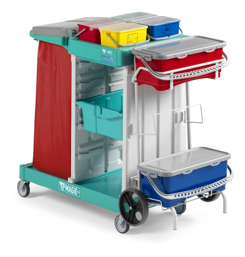 TTS Reinigungswagen Magic 730B – 120-Liter-Sackhalter, Aufbewahrung und Vorwaschstation
