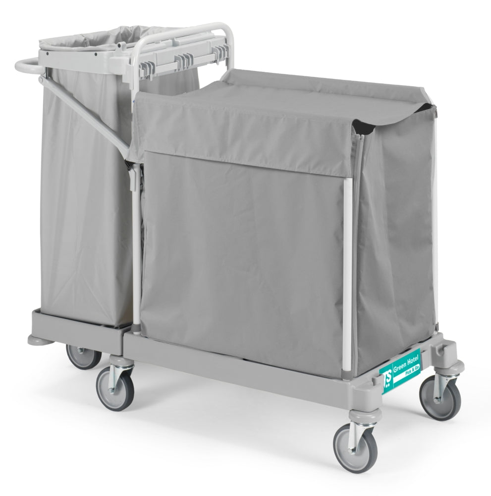 TTS Wäschewagen Plastifiziert Green Hotel 917 mit Abdeckung und ausklappbaren Sackhaltern