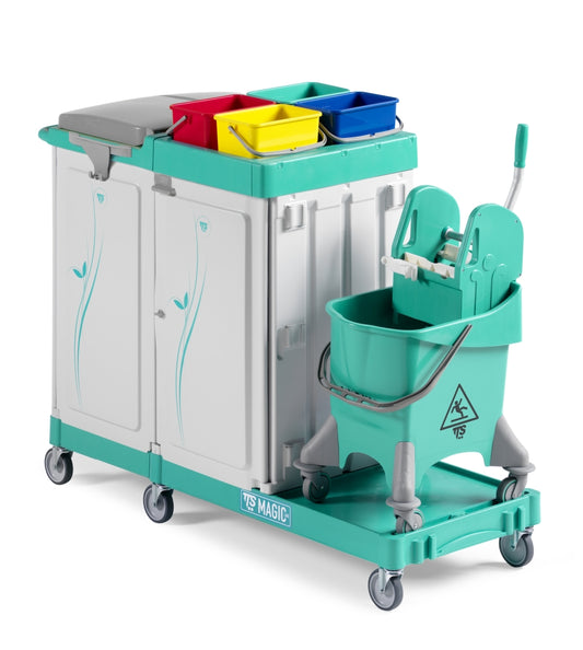 TTS Reinigungswagen Magic Line 380E – mit 120-Liter-Sackhalterung, Ablagefach und Wischsystem mit Presse