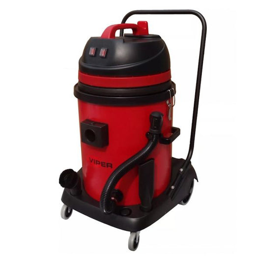 VIPER LSU255P - Aspirador água e pó 55 litros, 2 motores, depósito plástico vermelho com mangueira de 2,5 metros, 2 tubos cromados, bocal de água, bocal de pó, bocal biselado
