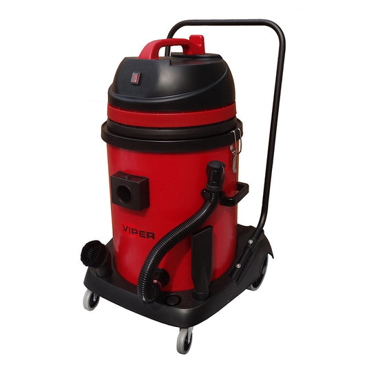 VIPER LSU 155P - Aspirador água e pó 55 litros, 1 motor, depósito plástico vermelho com mangueira de 2,5 metros, 2 tubos cromados, bocal de água, bocal de pó, bocal biselado