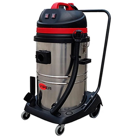 VIPER LSU 275 - Aspirador água e pó 75 litros, 2 motores, depósito cromado com mangueira de 2,5 metros, 2 tubos cromados, bocal de água, bocal de pó, bocal biselado